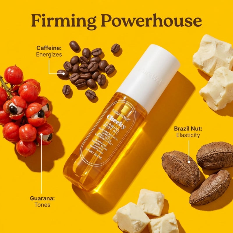 NATURE WELL Cheeky Firming Body Oil, Luxuriously Glowy & Fast-Absorbing Formula Designed to Nourish, Firm, & Visibly Smooth Skin, Scented with Pistachio, Almond, Coconut, & Salted Caramel, 3.4 Oz - Image 3
