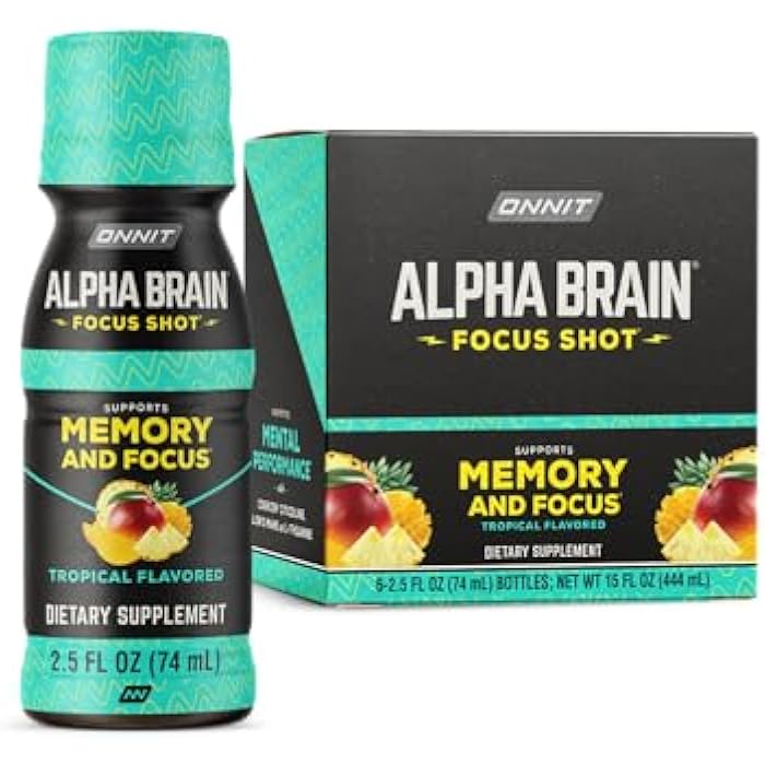 ONNIT Alpha Brain Focus Shot, Tropical Flavor, Nootropic Dietary Supplement Drink That Supports Energy, Focus, and Mood, IGEN™ Non-GMO Tested, 2.5 fl oz, 6 Count - Image 1