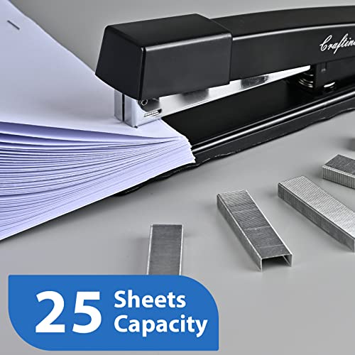 Craftinova Metal Desktop Stapler - 25 Sheet Capacity, Heavy Duty, Black, with 2000 Staples & Remover, Office Use, 6 Pack - Image 2