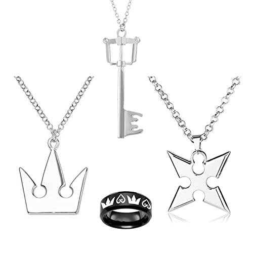 HJYZY 4 pcs King H. Ring Jewelry Sora's Crown & Roxas's Cross Necklaces cosplay accessories for Men Woman - Image 1