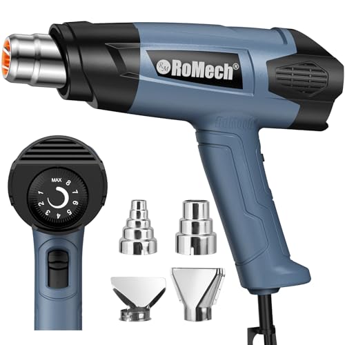 ROMECH 1500W Heavy Duty Heat Gun, Variable Temperature Control Hot Air Gun Kit with 2 Air Flow 120°F~1200°F and 4 Nozzles for Crafts Shrink Wrap (Blue) - Image 1