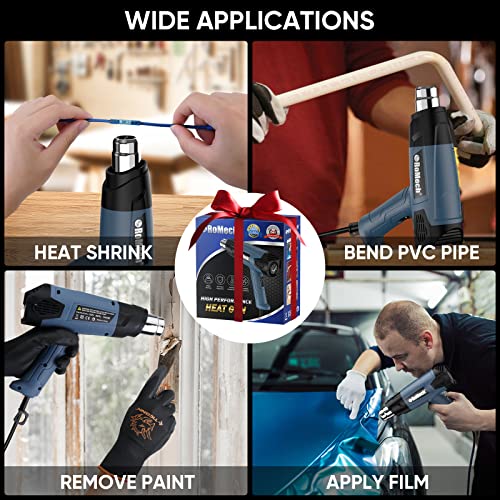 ROMECH 1500W Heavy Duty Heat Gun, Variable Temperature Control Hot Air Gun Kit with 2 Air Flow 120°F~1200°F and 4 Nozzles for Crafts Shrink Wrap (Blue) - Image 5