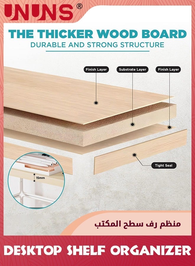 UNUNS Desktop Bookshelf,Simple Bookshelf,Desktop Shelf Organizer,Wooden Natural Storage Rack,Tabletop Shelves For Home Office,With Frame Adjustable Display Stand,Table Bookend Rack,37x24x16.5cm - Image 3