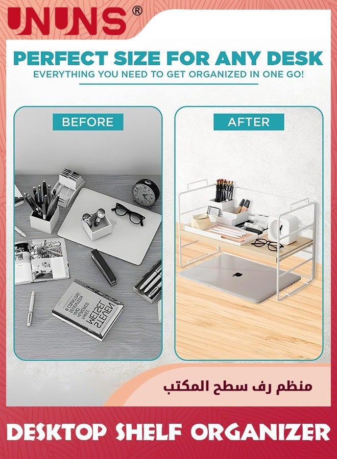 UNUNS Desktop Bookshelf,Simple Bookshelf,Desktop Shelf Organizer,Wooden Natural Storage Rack,Tabletop Shelves For Home Office,With Frame Adjustable Display Stand,Table Bookend Rack,37x24x16.5cm - Image 5