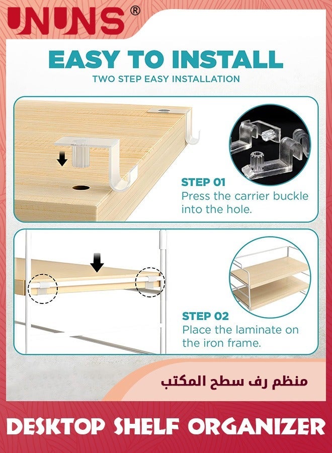 UNUNS Desktop Bookshelf,Simple Bookshelf,Desktop Shelf Organizer,Wooden Natural Storage Rack,Tabletop Shelves For Home Office,With Frame Adjustable Display Stand,Table Bookend Rack,37x24x16.5cm - Image 4