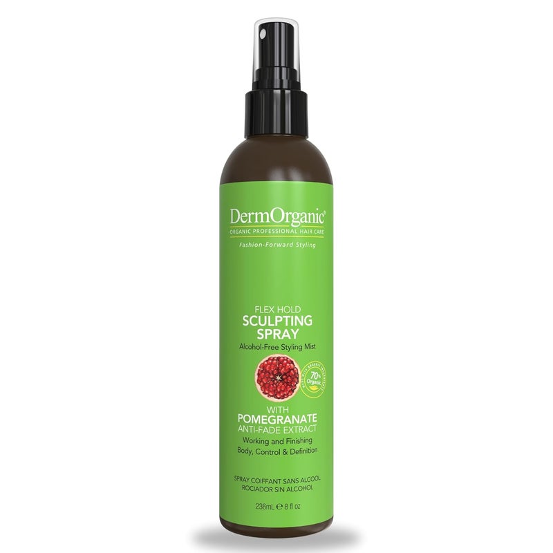 DermOrganic Flex Hold Sculpting Spray with Organic Pomegranate Anti Fade Extract for Body Bounce and Style8oz