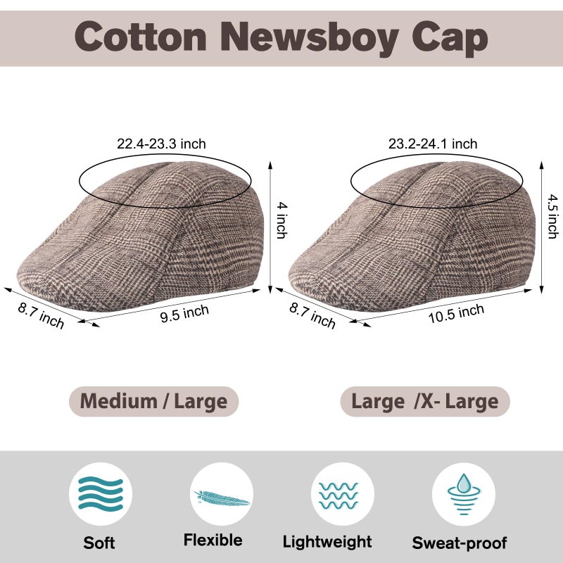 Newcotte 6 Pcs Newsboy Cap for Men Classic Herringbone Tweed Flat Cap Irish Beret Hat for Cabbie Driving Hunting (Vintage,Large-x-Large) - Image 3
