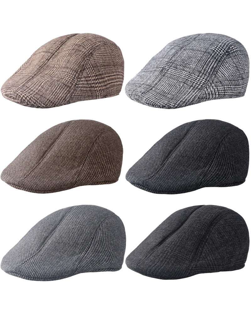 Newcotte 6 Pcs Newsboy Cap for Men Classic Herringbone Tweed Flat Cap Irish Beret Hat for Cabbie Driving Hunting (Vintage,Large-x-Large) - Image 1