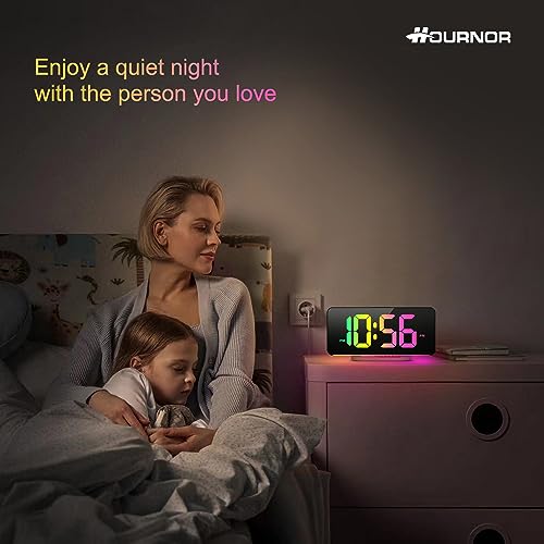 Hournor Digital Alarm Clock, Large LED Digital Clock for Bedrooms with 10 Color Changing Night Light, Adjustable Brightness, USB Charging Port, Bedside and Desk Clock for Living Room Office Decor (Black) - Image 4