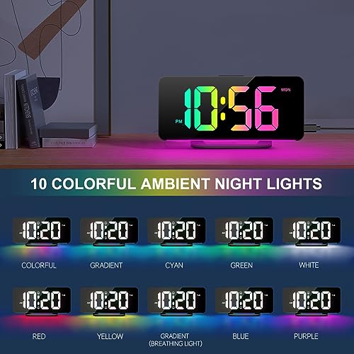 Hournor Digital Alarm Clock, Large LED Digital Clock for Bedrooms with 10 Color Changing Night Light, Adjustable Brightness, USB Charging Port, Bedside and Desk Clock for Living Room Office Decor (Black) - Image 3