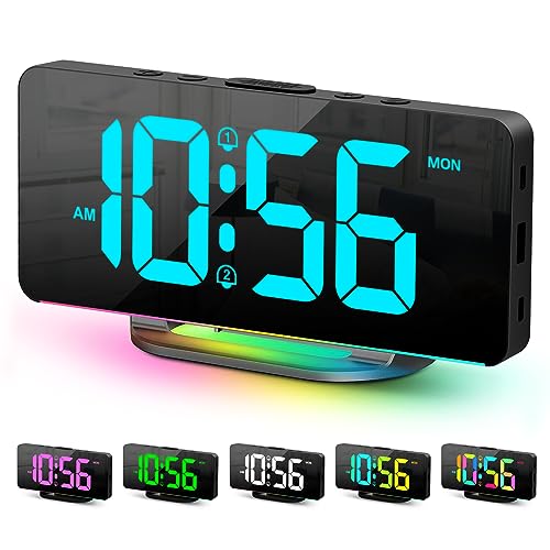 Hournor Digital Alarm Clock, Large LED Digital Clock for Bedrooms with 10 Color Changing Night Light, Adjustable Brightness, USB Charging Port, Bedside and Desk Clock for Living Room Office Decor (Black) - Image 1