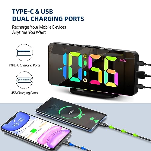 Hournor Digital Alarm Clock, Large LED Digital Clock for Bedrooms with 10 Color Changing Night Light, Adjustable Brightness, USB Charging Port, Bedside and Desk Clock for Living Room Office Decor (Black) - Image 5