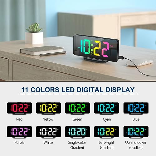 Hournor Digital Alarm Clock, Large LED Digital Clock for Bedrooms with 10 Color Changing Night Light, Adjustable Brightness, USB Charging Port, Bedside and Desk Clock for Living Room Office Decor (Black) - Image 2
