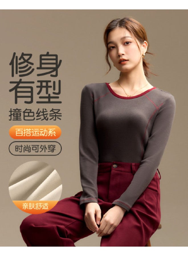 MIIOW Autumn Women'S Long Sleeve Round Neck Stitching Base Shirt, Casual Sports Top, Base T-Shirt - Image 1