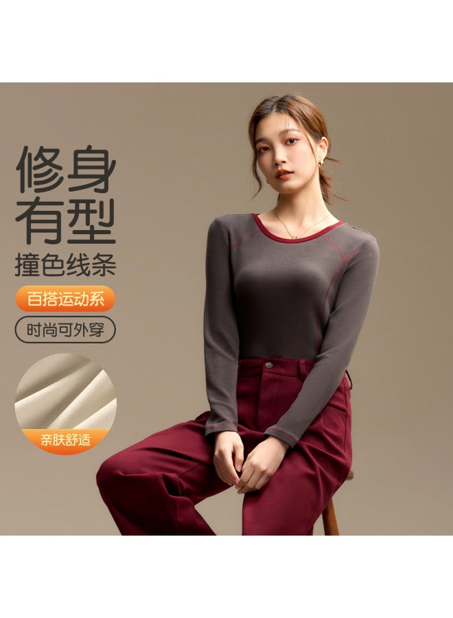 MIIOW Autumn Women'S Long Sleeve Round Neck Stitching Base Shirt, Casual Sports Top, Base T-Shirt - Image 2