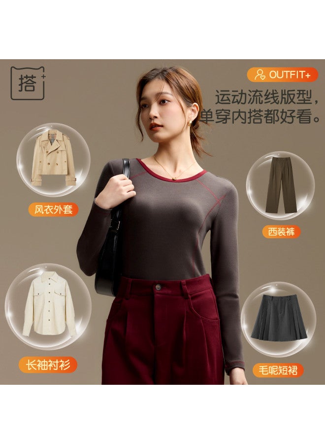 MIIOW Autumn Women'S Long Sleeve Round Neck Stitching Base Shirt, Casual Sports Top, Base T-Shirt - Image 4