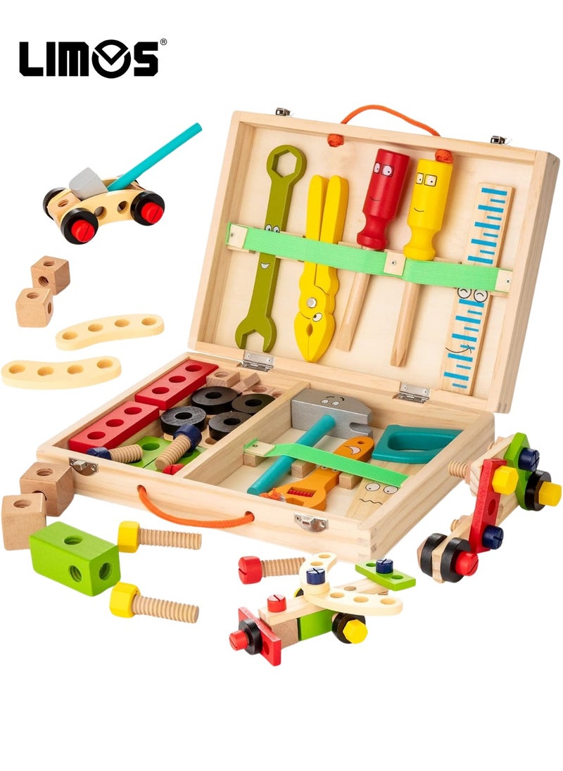 LIMOS Tool Kit for Kids, Wooden Tool Box with 34pcs Wooden Tools, Building Toy Set Creative DIY Educational Construction Toy, STEM Toy for Toddlers Boys Girls  - Image 1
