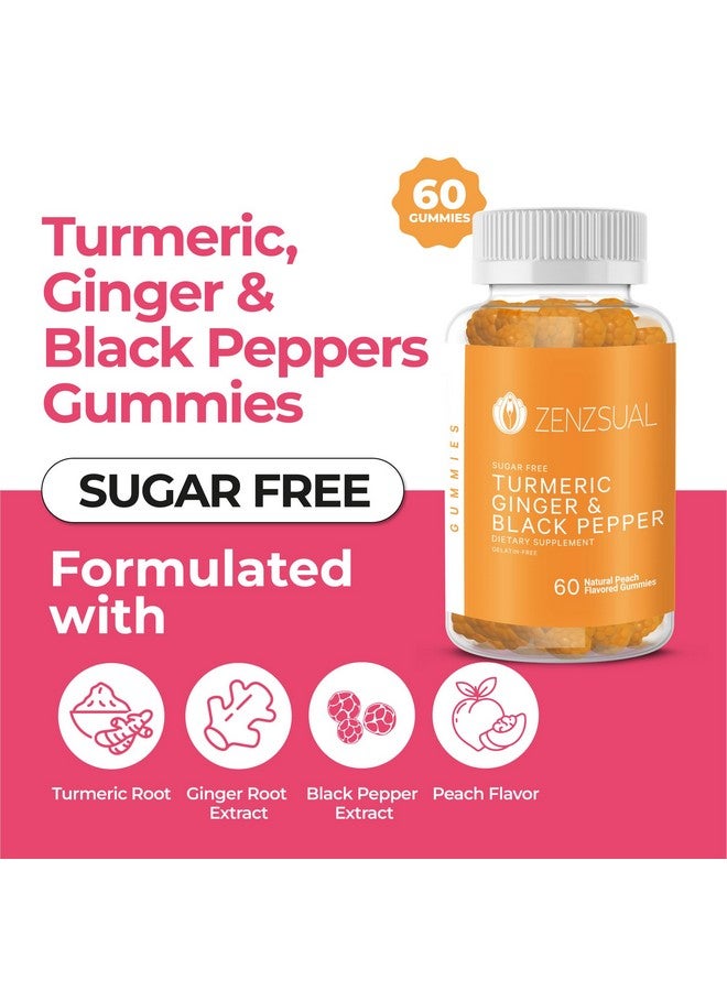 ZENZSUAL ZENZSUAL Turmeric, Ginger, and Black Pepper Gummies - Sugar Free Dietary Supplement - Immune Support, Healthy Skin, Joint Health, Combat Swelling Naturally (60 Natural Peach Flavored Gummies)  - Image 2