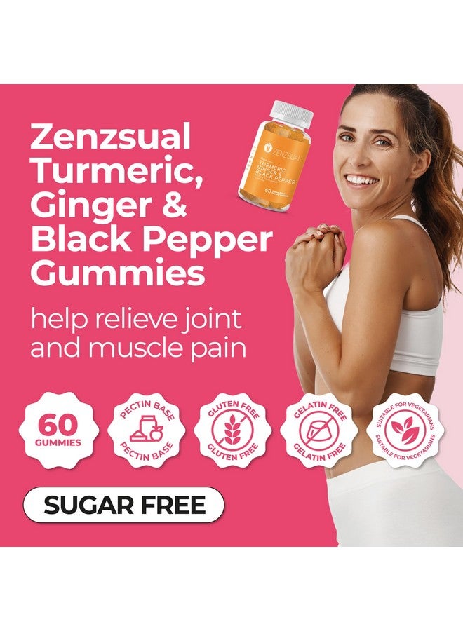 ZENZSUAL ZENZSUAL Turmeric, Ginger, and Black Pepper Gummies - Sugar Free Dietary Supplement - Immune Support, Healthy Skin, Joint Health, Combat Swelling Naturally (60 Natural Peach Flavored Gummies)  - Image 3