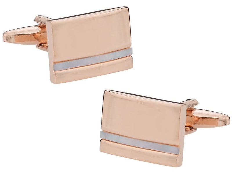 Cuff-Daddy Rose Gold Cufflinks Set with Presentation Gift Box with White Mother of Pearl for Groom Gifting Rose Gold Cufflinks for Men Storage Travel Box Set Mens Wedding Cufflinks Gifts Sets - Image 1