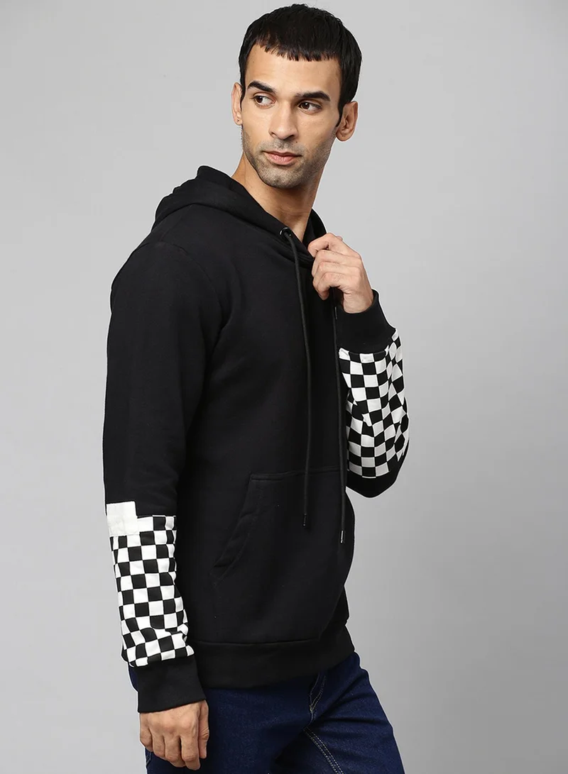 Campus Sutra Men Sweatshirt | Hooded Neck , Long Ribbed Cuff Sleeves , Pull On Closure, Straight Hem | Regular-Fit for Everyday Street & Casual | Onyx Black