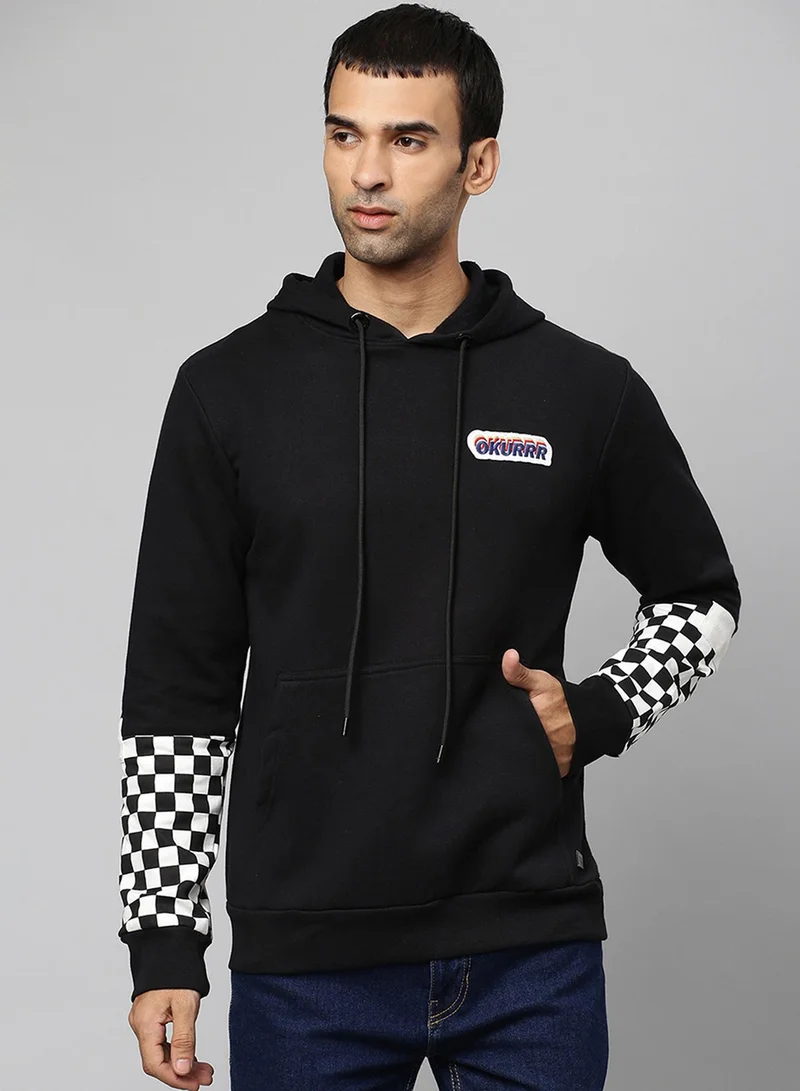 Campus Sutra Men Sweatshirt | Hooded Neck , Long Ribbed Cuff Sleeves , Pull On Closure, Straight Hem | Regular-Fit for Everyday Street & Casual | Onyx Black