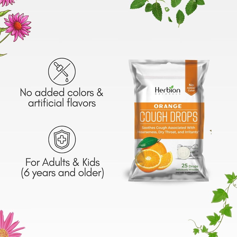 Herbion Naturals Cough Drops with Natural Orange Flavor Dietary Supplement Soothes Cough For Adults and Children Over 6 Years 25 Drops No Artificial Flavor No Added Color - Image 4