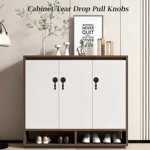 FarBoat 4Pcs Tear Drop Knobs Pulls Pendant Antique Decorative for Cabinet Drawer Closet Dresser Jewelry Box with Screws(Black, 65x28mm/2.6x1.1inch) - Image 4