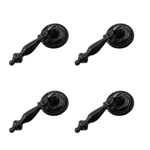 FarBoat 4Pcs Tear Drop Knobs Pulls Pendant Antique Decorative for Cabinet Drawer Closet Dresser Jewelry Box with Screws(Black, 65x28mm/2.6x1.1inch) - Image 1