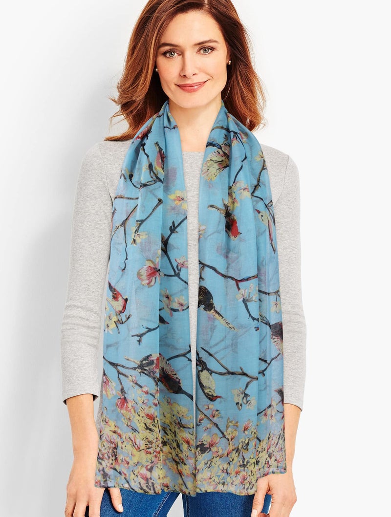 GERINLY Scarfs for Women Lightweight Birds Florals Scarves for Fall Outfits Accessories Head Wear Shawl - Image 3