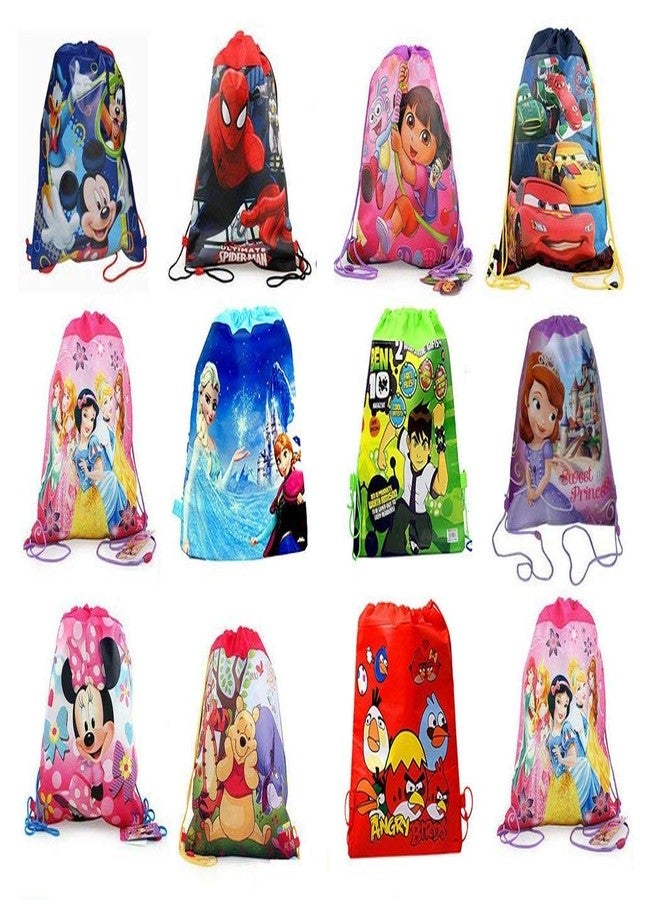 Ang Cartoon Printed Haversack Bag For Kids Birthday Party Return Gift (Pack Of 12, Pink) - Image 1