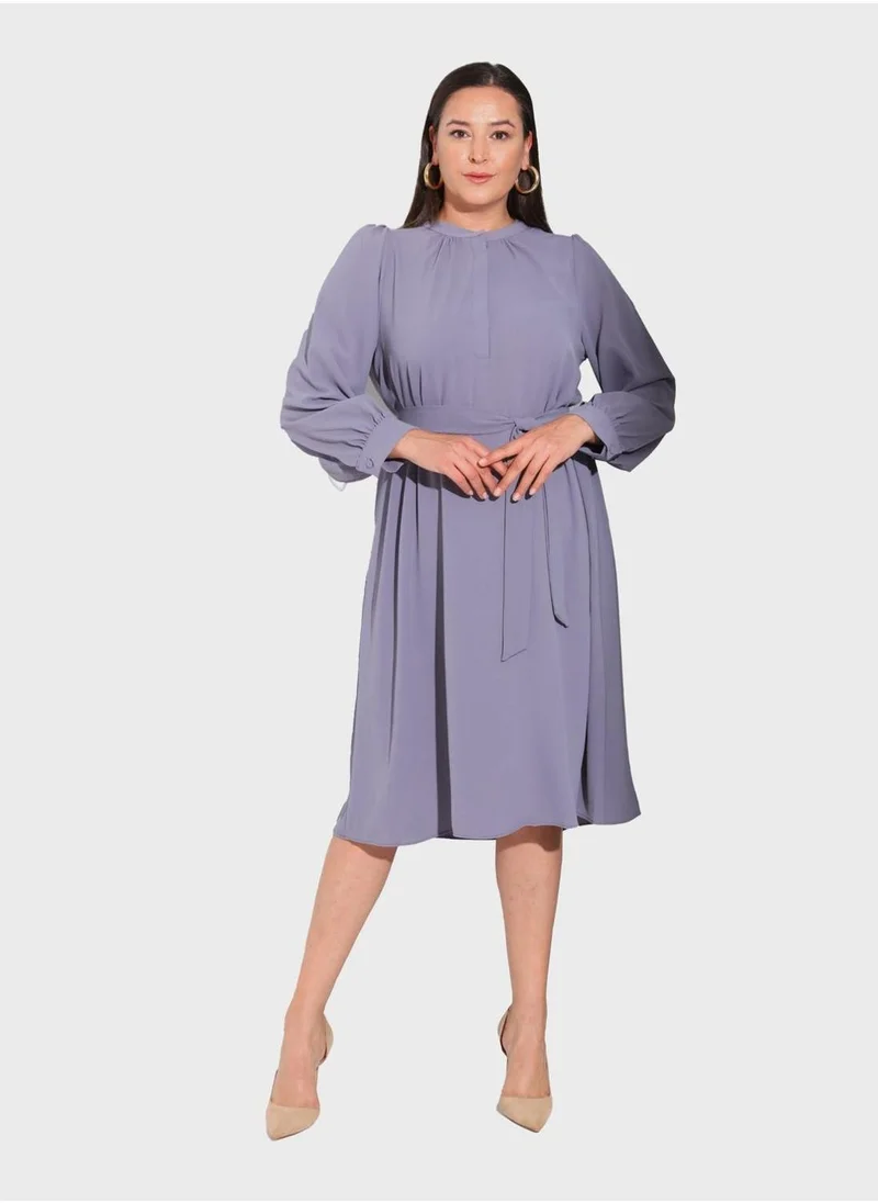 Alia by modanisa Button Detail Crew Neck Dress