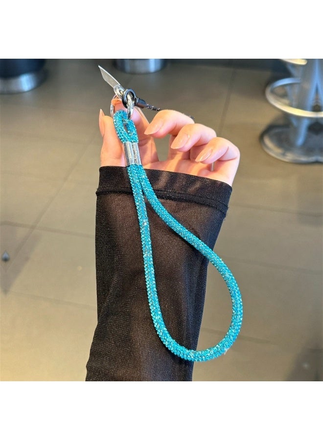 NIBEMINENT Beaded Phone Lanyard, Anti Lost Removable Wrist Strap, Rope Chain With Rhinestones Bracelet Pendant, Phone Keychain Lanyard,Blue - Image 1