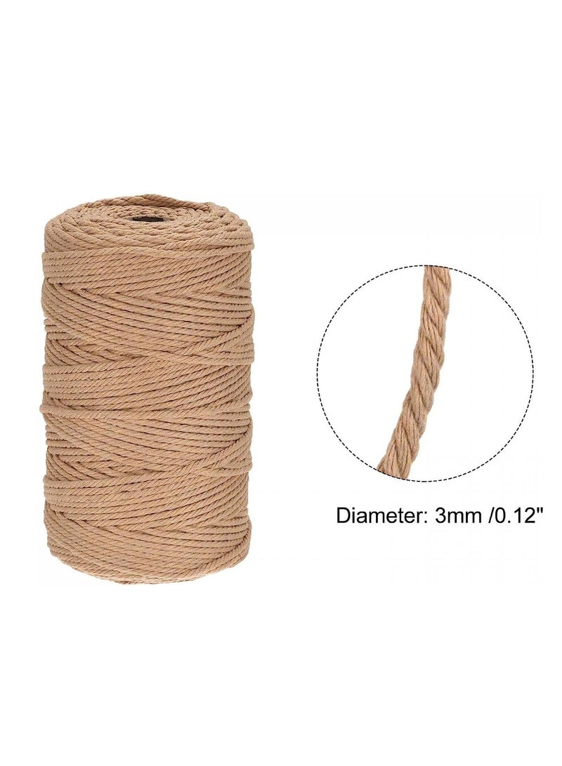 Premify 3mm Brown Cotton Rope, Natural Macrame Long Cotton Cord, Durable Handmade Art Material for Craft Wall, Hanging Plants, Drawstrings, Gardening, Home Decorations (1 x 100M Brown)  - Image 2