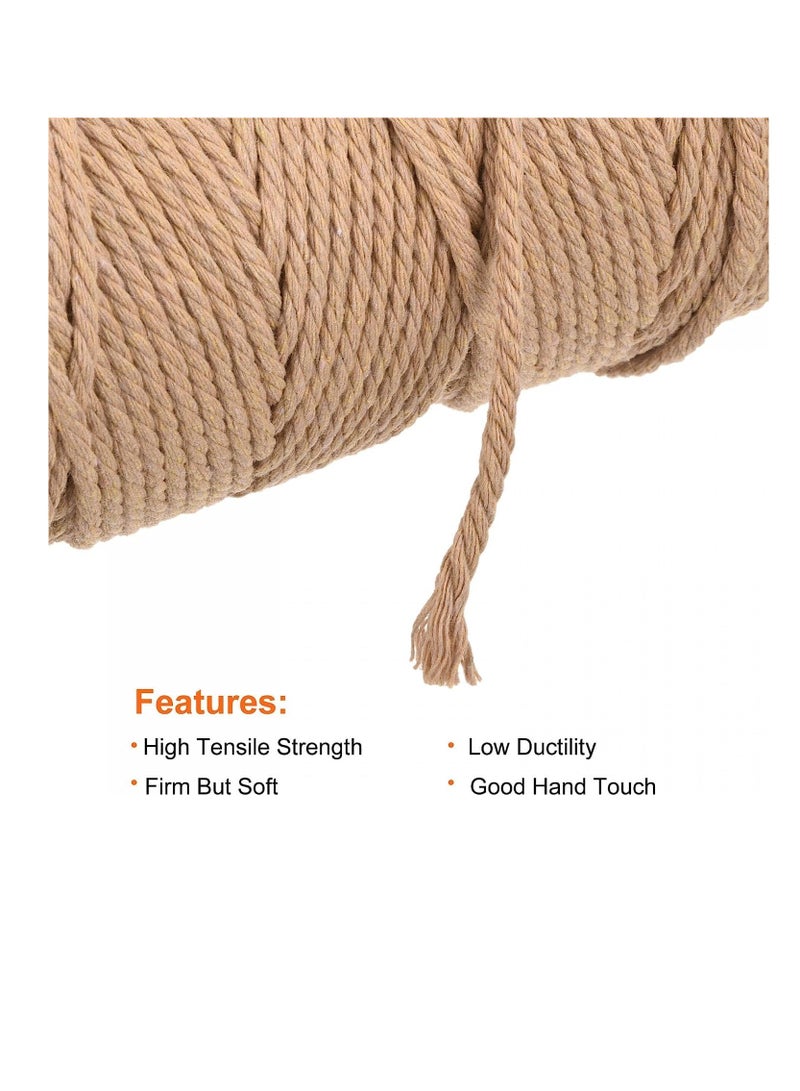 Premify 3mm Brown Cotton Rope, Natural Macrame Long Cotton Cord, Durable Handmade Art Material for Craft Wall, Hanging Plants, Drawstrings, Gardening, Home Decorations (1 x 100M Brown)  - Image 3