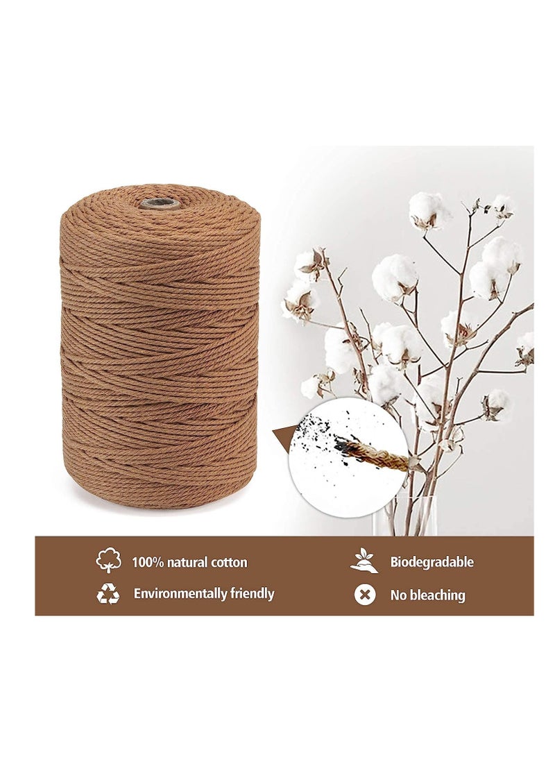 Premify 3mm Brown Cotton Rope, Natural Macrame Long Cotton Cord, Durable Handmade Art Material for Craft Wall, Hanging Plants, Drawstrings, Gardening, Home Decorations (1 x 100M Brown)  - Image 5