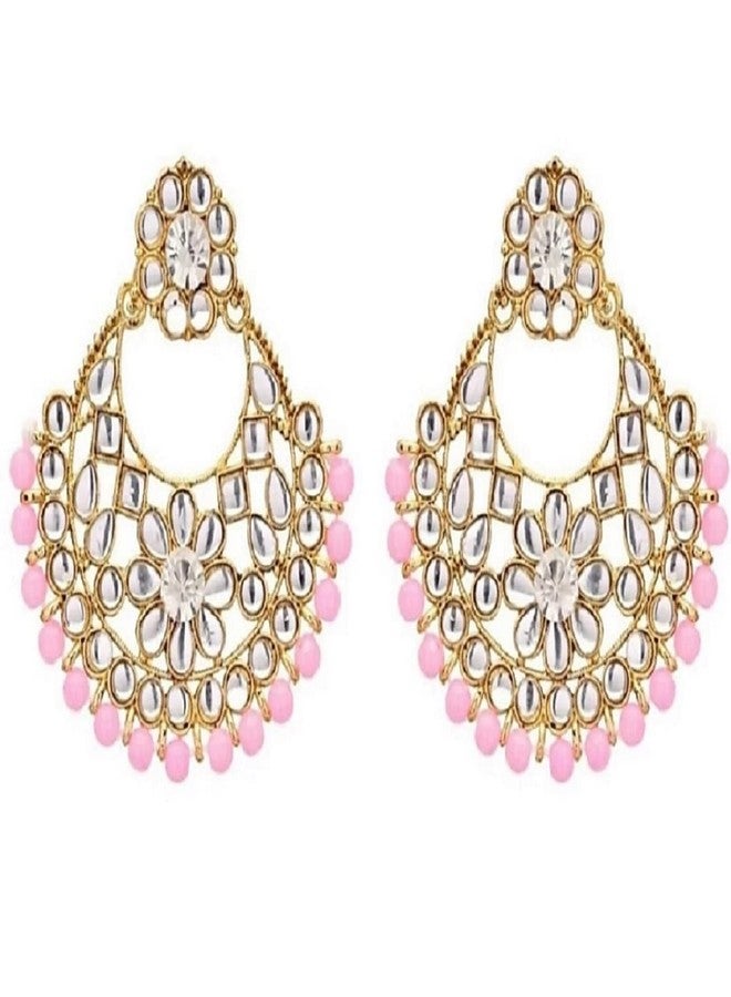 MONKDECOR Attractieve Earring With Mangtika Jewellary Set (D1 Mangtika-Light Pink) - Image 3