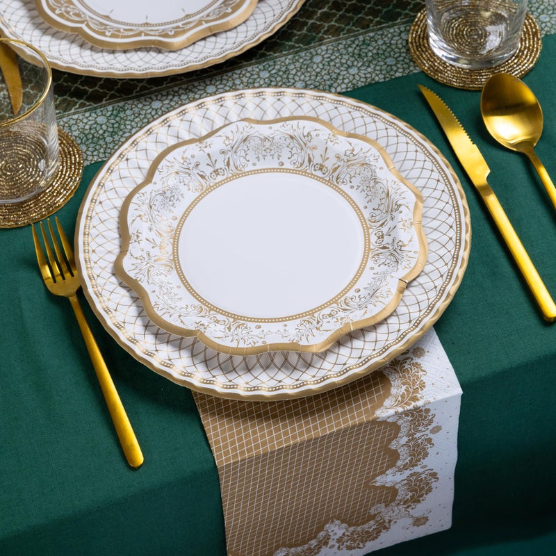 Talking Tables 24 x Gold Disposable Paper Party Plates in 3 Styles, Strong and Sturdy Elegant Scalloped Design Recyclable Dishes for Christmas, Birthday Weddings, Anniversary 9inch - Image 2