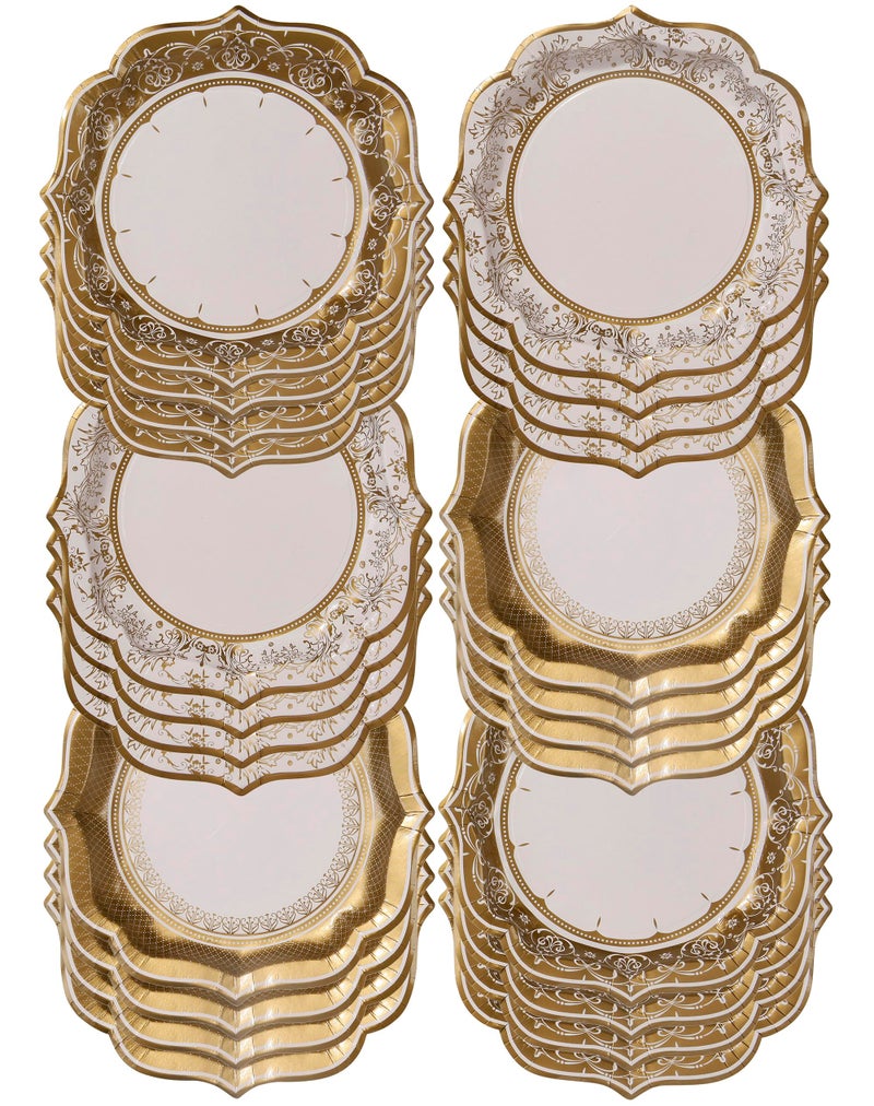 Talking Tables 24 x Gold Disposable Paper Party Plates in 3 Styles, Strong and Sturdy Elegant Scalloped Design Recyclable Dishes for Christmas, Birthday Weddings, Anniversary 9inch - Image 1