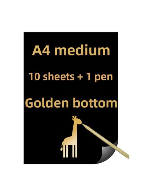 A4 Scraping Paper Monochrome Solid Color Scraping Wax Paper 10 Red, Yellow, Blue, Green And White 8K/A4/4K Tasteless Children Scraping-Color:1 Pack Of Gold Base (10 Sheets + 1 Pen) 8k (26*38cm)