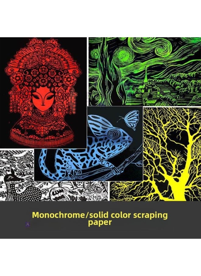 null - A4 Scraping Paper Monochrome Solid Color Scraping Wax Paper 10 Red, Yellow, Blue, Green And White 8K/A4/4K Tasteless Children Scraping-Color:1 Pack Of Gold Base (10 Sheets + 1 Pen) 8k (26*38cm) - Image 1