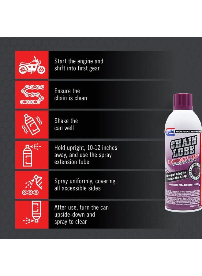 cyclo Motorcycle Chain Lube Spray – High-Temperature Lubricant up to 800°F / 427°C – Reduces Friction & Wear, Prevents Rust, Water Resistant, Long-Lasting Performance for Smooth & Quiet Ride – 11oz - Image 5