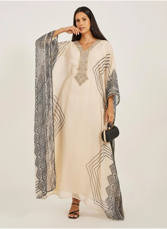 Maxim Creation Printed V-Neck Embroidered Kaftan