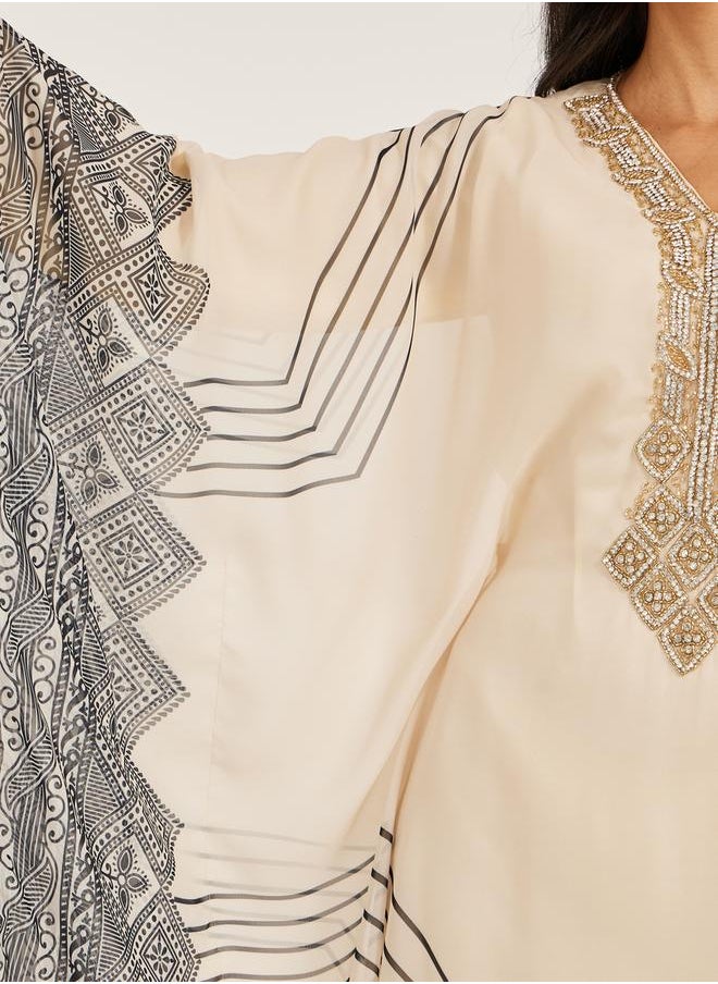 Maxim Creation Printed V-Neck Embroidered Kaftan by Styli  - Image 4