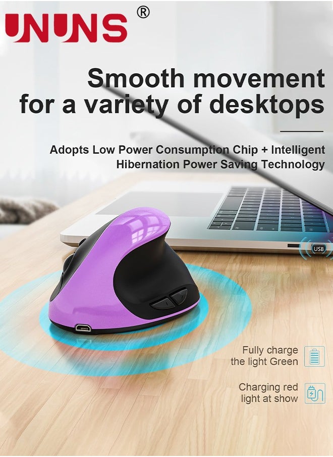 UNUNS - Ergonomic Mouse,Rechargeable Vertical Wireless Mouse,2.4GHz Wireless Optical Mice With USB Receiver,6 Buttons,3 Adjustable 800-1200-1600 DPI For Laptop Desktop PC MacBook,Purple - Image 1