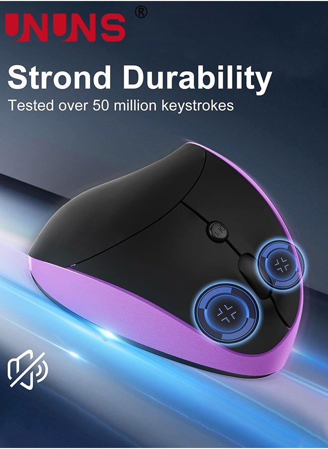 UNUNS - Ergonomic Mouse,Rechargeable Vertical Wireless Mouse,2.4GHz Wireless Optical Mice With USB Receiver,6 Buttons,3 Adjustable 800-1200-1600 DPI For Laptop Desktop PC MacBook,Purple - Image 1