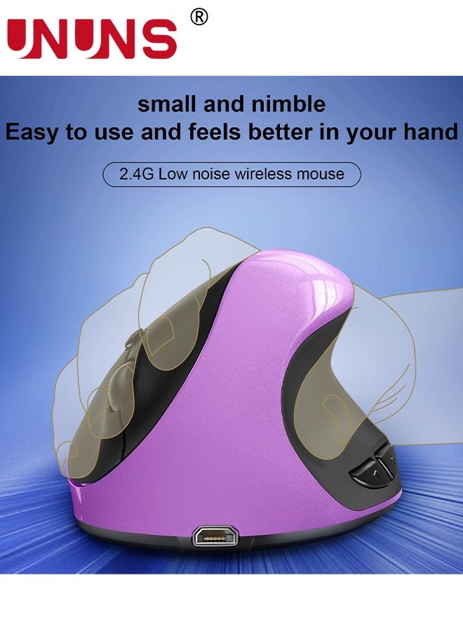 UNUNS - Ergonomic Mouse,Rechargeable Vertical Wireless Mouse,2.4GHz Wireless Optical Mice With USB Receiver,6 Buttons,3 Adjustable 800-1200-1600 DPI For Laptop Desktop PC MacBook,Purple - Image 1