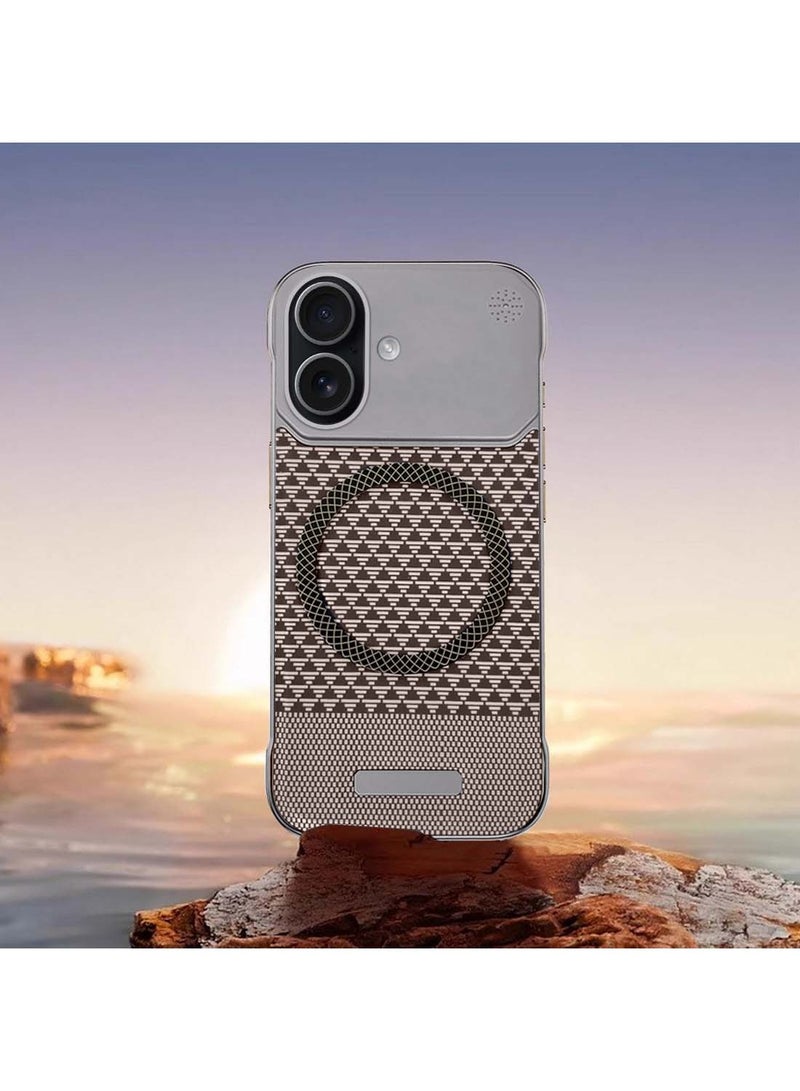 Wtech Apple iPhone 17 5G 2025 Magnetic Metal Frameless Fabric Texture Slim PC Magsafe Case Cover (MCCPSN) - Grey/Brown - Image 4