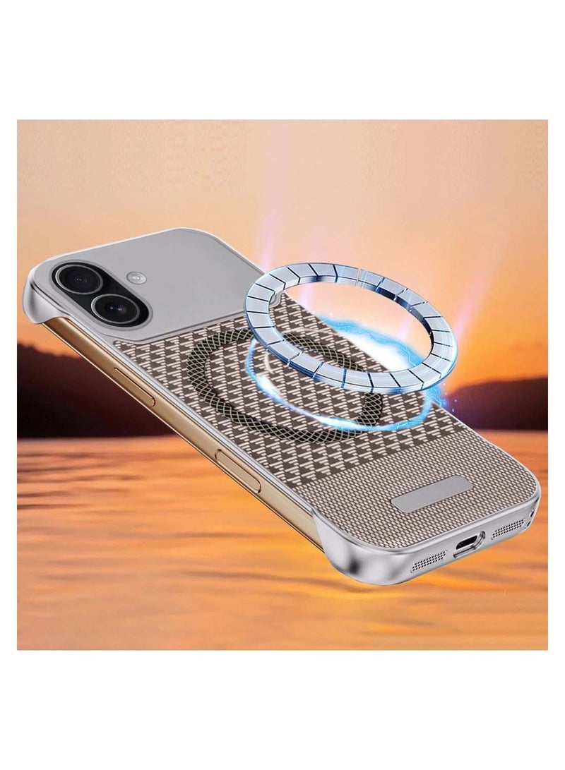 Wtech Apple iPhone 17 5G 2025 Magnetic Metal Frameless Fabric Texture Slim PC Magsafe Case Cover (MCCPSN) - Grey/Brown - Image 2