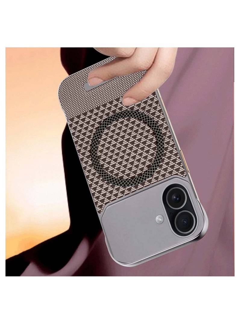 Wtech Apple iPhone 17 5G 2025 Magnetic Metal Frameless Fabric Texture Slim PC Magsafe Case Cover (MCCPSN) - Grey/Brown - Image 3